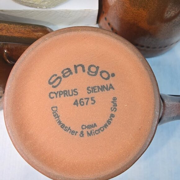 SANGO CYPRUS SIENNA MUG SET Of 4  16 OZ RUSTIC BRONZE GLAZE WITH BEADED EDGE - Picture 8 of 14